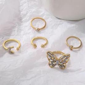 Fashion Crystal Golden Butterfly Finger Ring Set